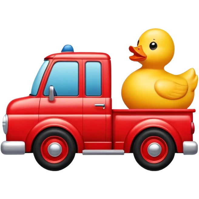yellow rubber ducky driving a red truck emoji