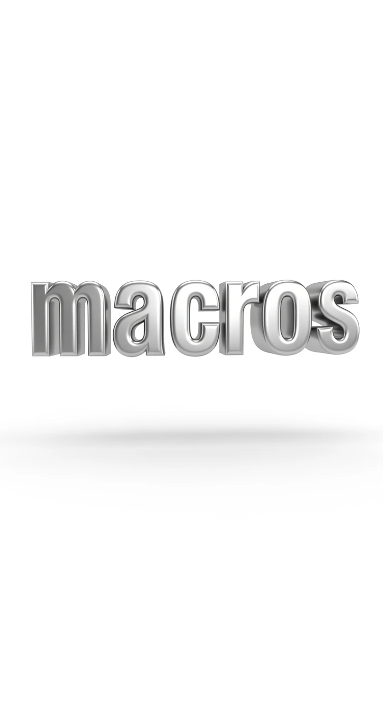 le parole "macros" fluttuano in aria, sfondo bianco emoji