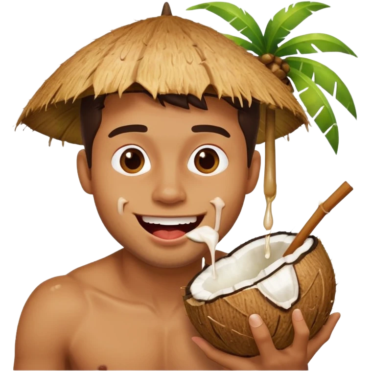 Handsome man licking a dripping coconut  emoji
