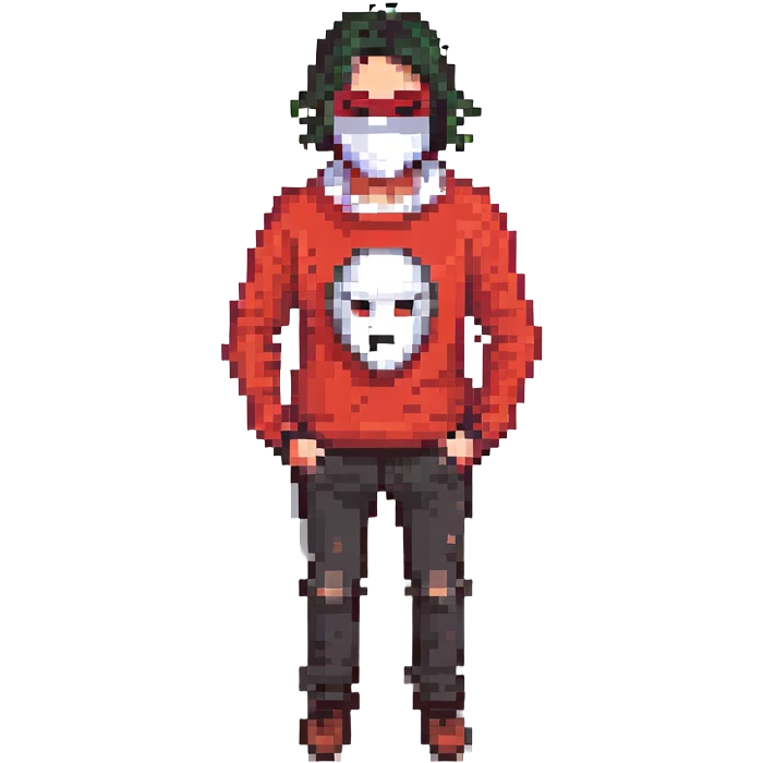 A guy in a black and white mask and red sweater emoji