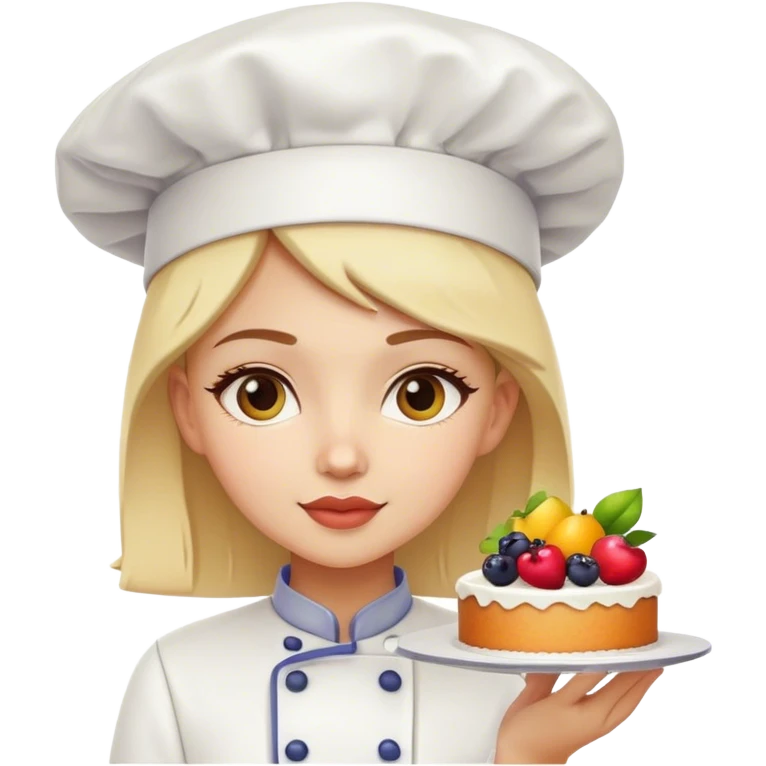girl with chef hat and white cake with fruit on top emoji