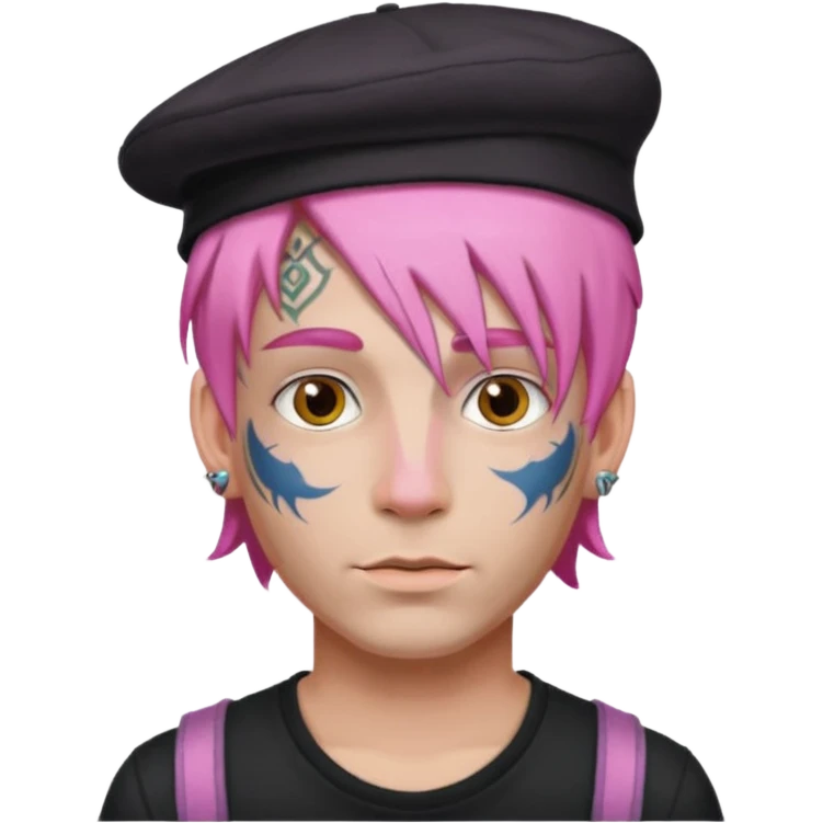 pink haired man and face tattoos and hat emoji