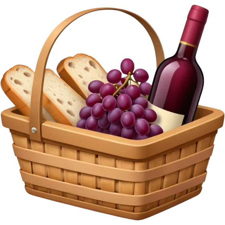 Food Basket, Pink basket, plaid lining, with both food, drink and fruits emoji