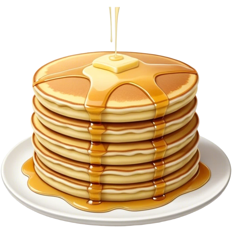 Cinematic fluffy golden pancakes, stacked high, drizzled with maple syrup, topped with fresh butter melting on top, light dusting of powdered sugar, warm and inviting, soft glow and mouthwatering. emoji