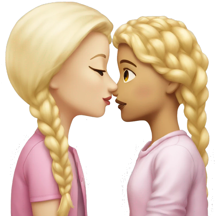 pink haired girl kissing a blonde girl emoji
