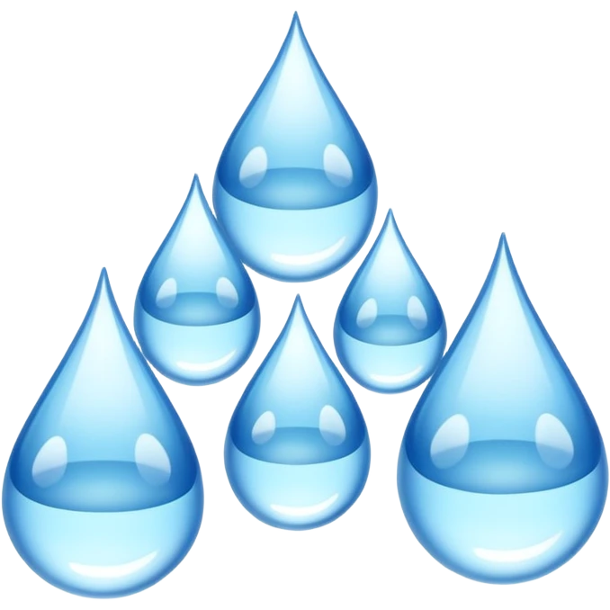3 water droplets stack on top of each other vertically with two water droplets on the sides; 5 droplets total emoji