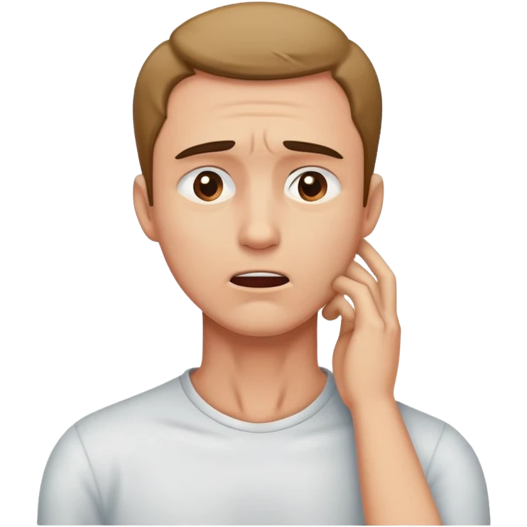 Guy grabbing his neck from the front while suffering face emoji