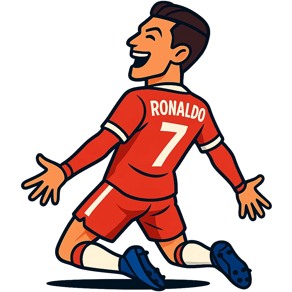 Cristiano Ronaldo celebrating with his signature 'Siuuu' pose, energetic and joyful emoji