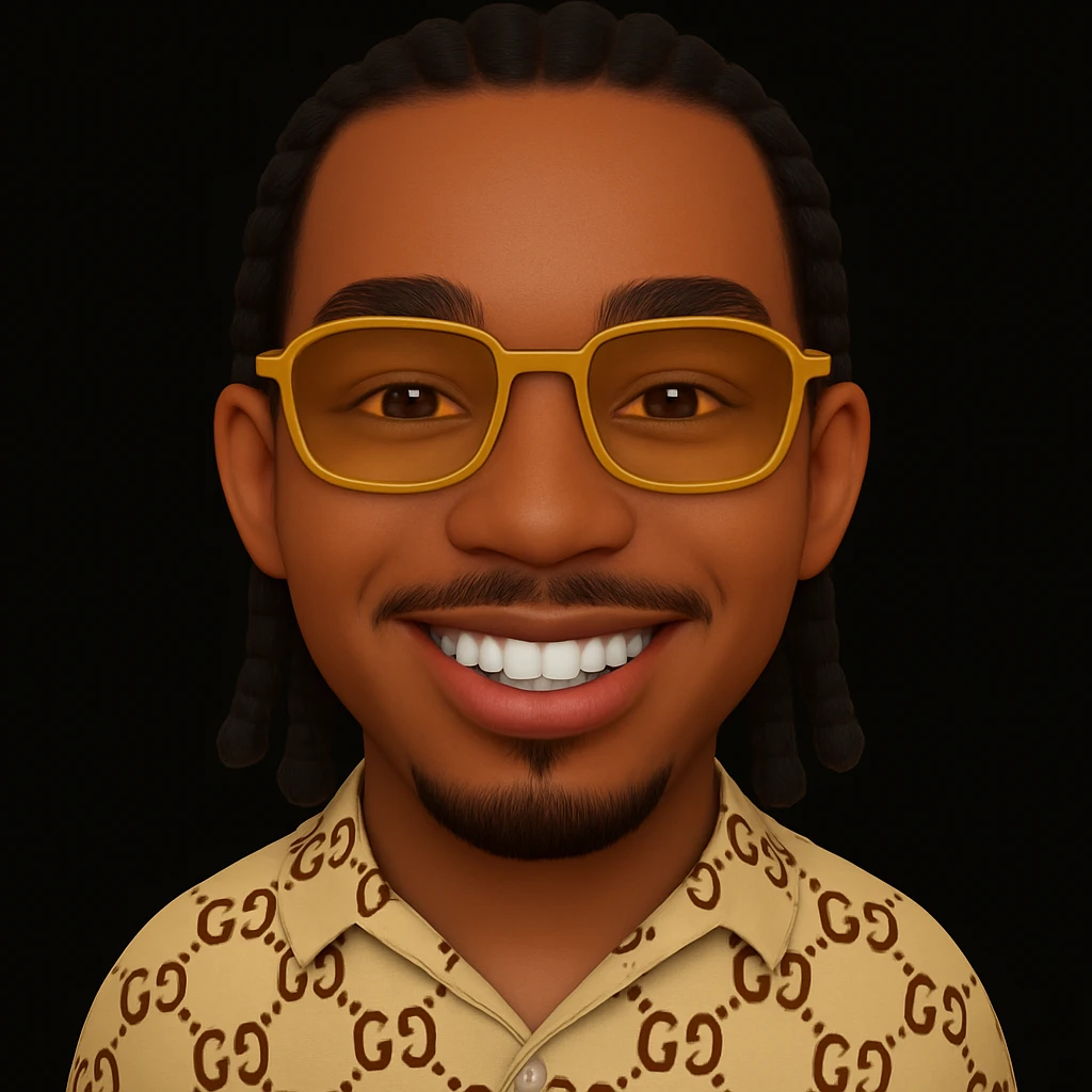 Keep exactly the same realism, texture, lighting, face shape, hair, braids, glasses, and clothing as the reference image. Change only the mouth to add a natural smile with visible white teeth, without modifying anything else. Maintain the realistic style of the original image. emoji