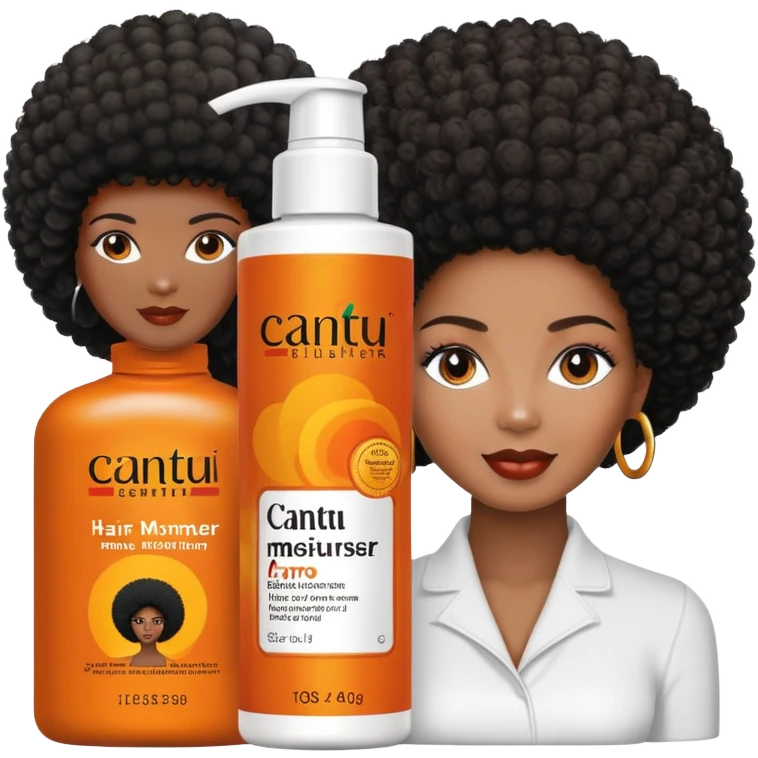 Bottle of Cantu Hair Moisturiser. The label on the bottle should have a picture of a black woman with afro. emoji