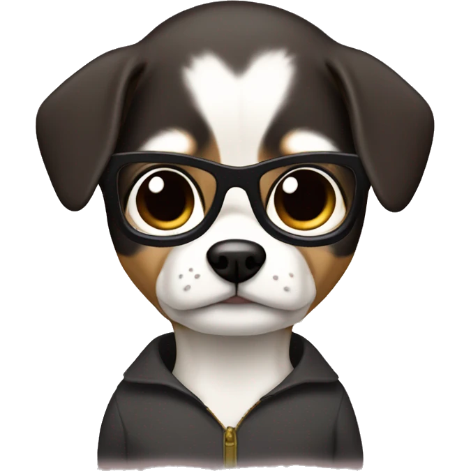 dark hair dark eye man with short mustache wearing glasses holding chihuahua emoji