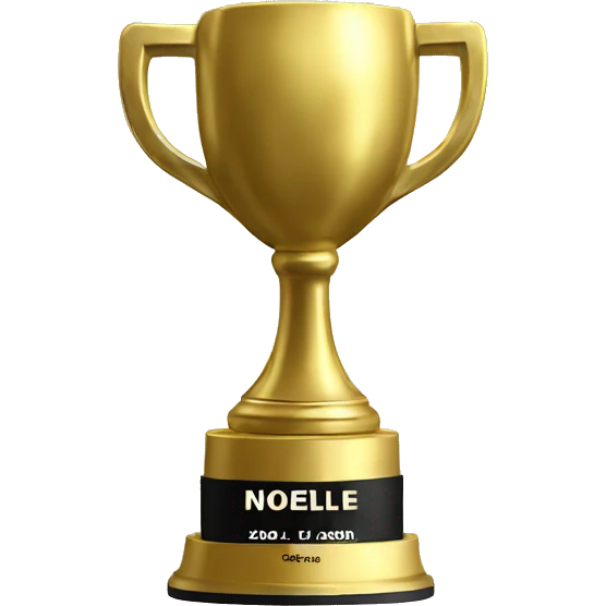 Golden soccer trophy with the name Noelle on the bottom  emoji