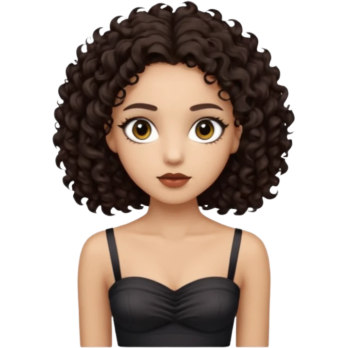 Woman with light skin and super dark brown-almost black colored irises eyes and waist length dark brown curly hair and white tube top with no straps emoji