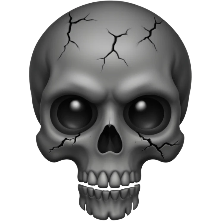 iOS style emoji, dark fantasy skull, cracks, black smoke from eyes, soft light, stylized emoji