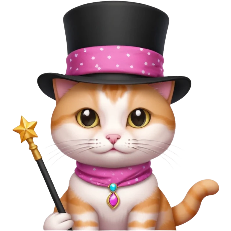 Cat with a wand with a top hat and a pink bandanna  emoji