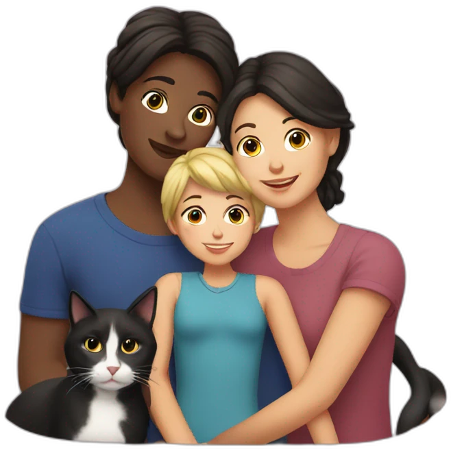 lesbian european family with black cat emoji
