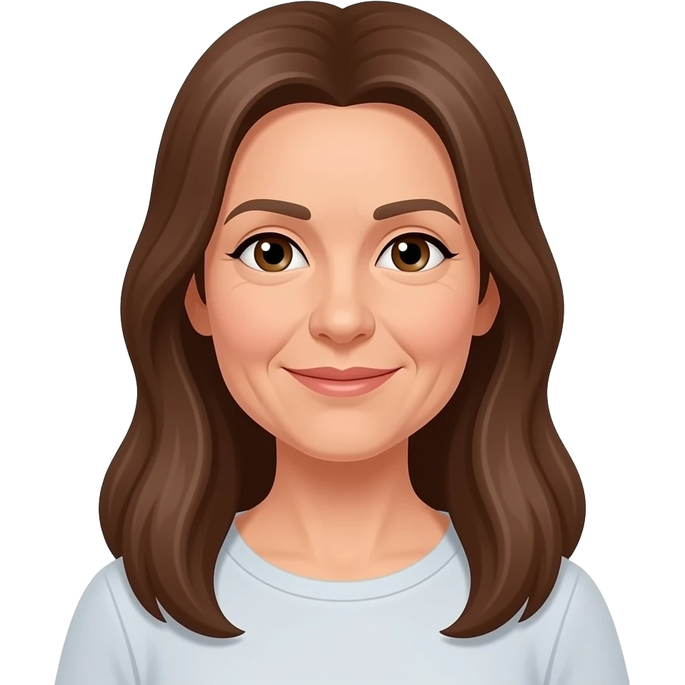 woman in her 60s with long brown hair parted in middle emoji