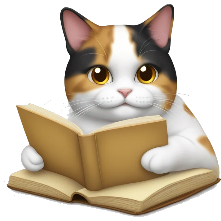 Fat calico cat reading emoji