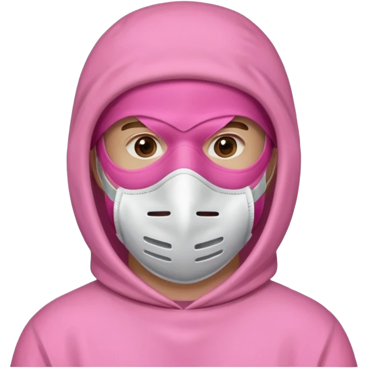 man in pink protection clothes with full-faced pink mask covered whole face emoji