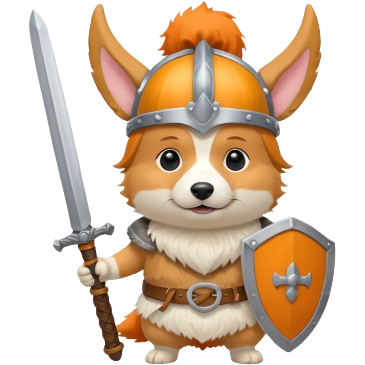 corgi with viking helmet and sword behind emoji