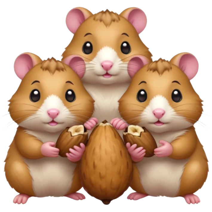 cartoon-style hamster sharing acorns with other cartoon-style hamsters emoji