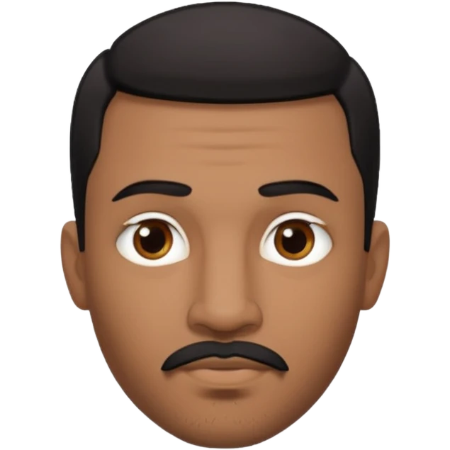 A man emoji with medium-dark skin, short black hair, straight eyebrows, brown eyes, a small nose, and facial hair consisting of a thin mustache and goatee. He also has piercings — a ring on his eyebrow and another on his lower lip. emoji