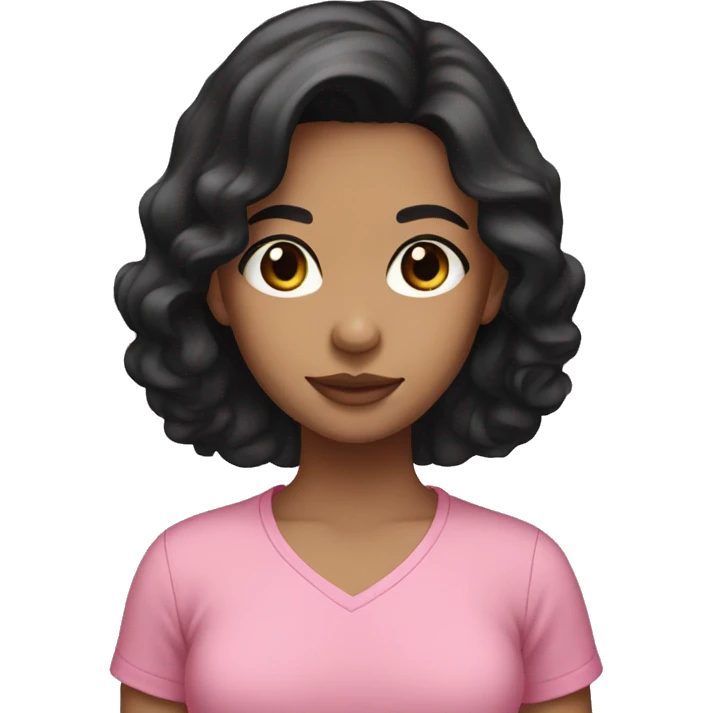 girl with black hair light skin and brown eyes pink shirt emoji