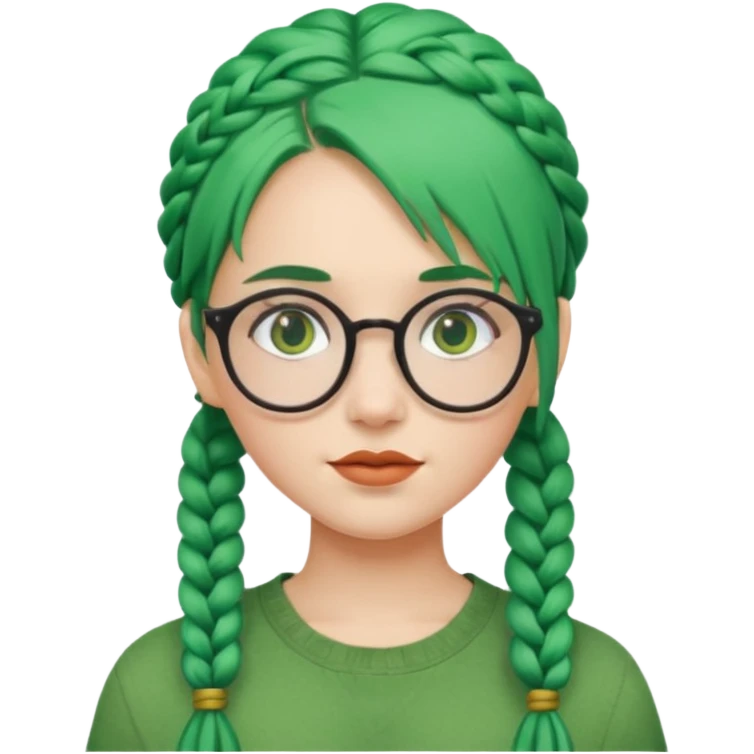 girl with green hairs, braids and spectacle emoji