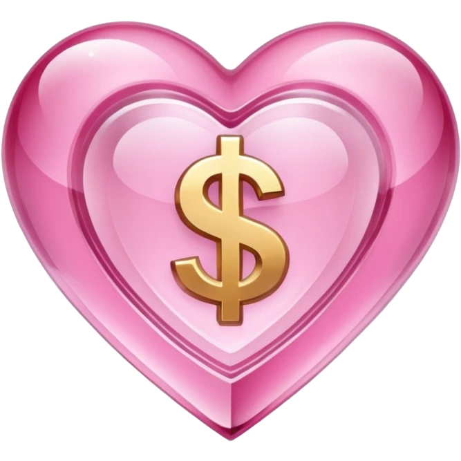 Pink heart shaped crystal with a $ carved in the center of the crystal.Pink heart shaped crystal with a $ carved in the center of the crystal. emoji
