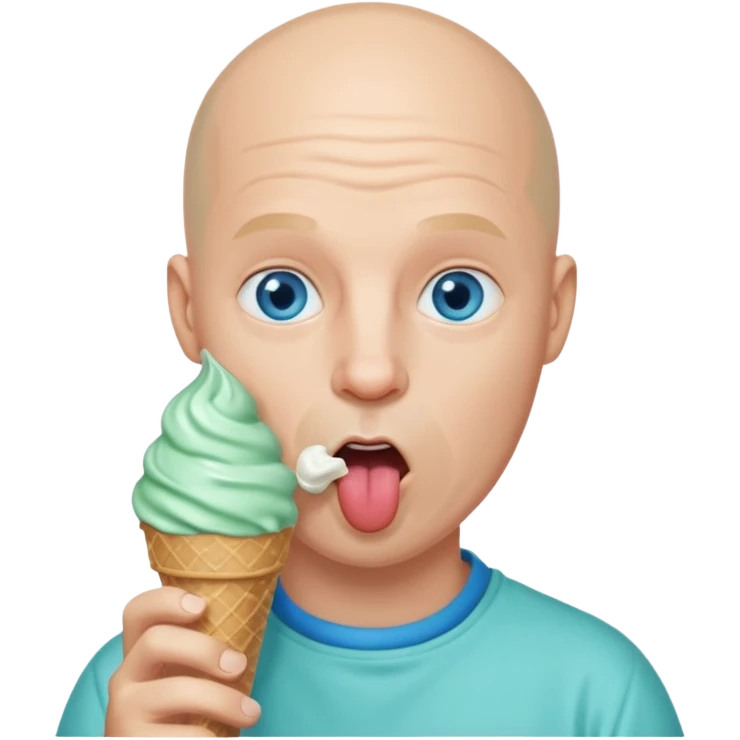 Bald man with blue eyes Licking a mint ice cream cone emoji