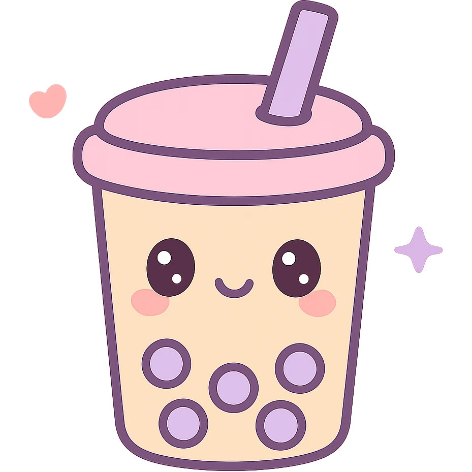 boba luba with purple straw, kawaii style emoji