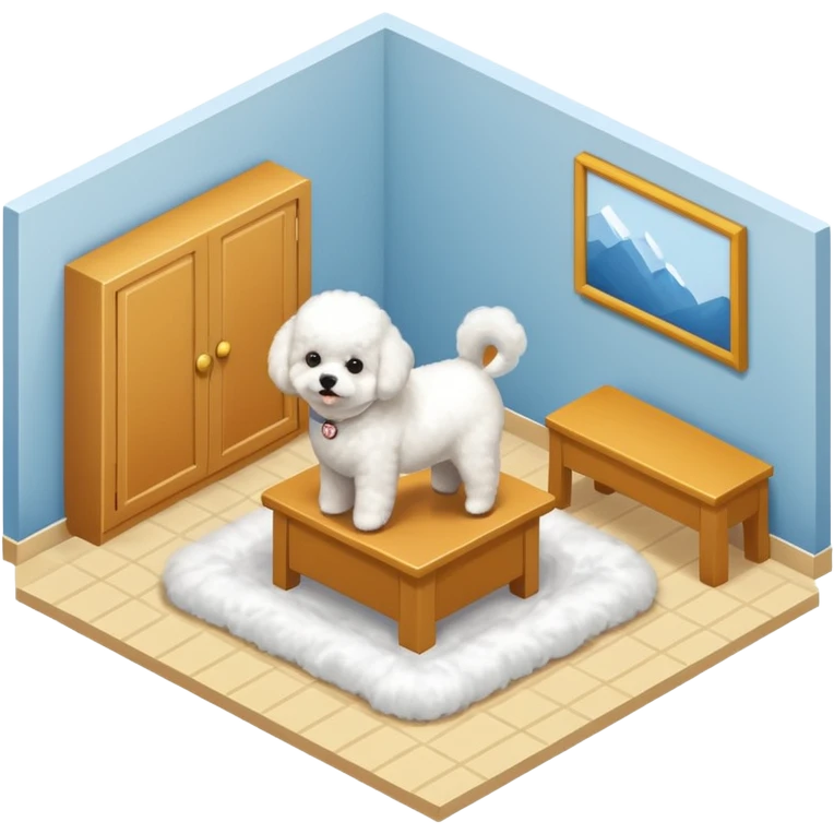 Bichon Frisé dog playing room isometric emoji