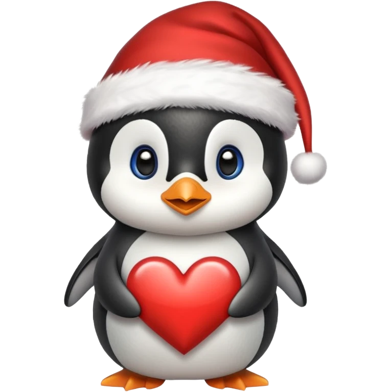 Pingüino bebe con un gorrito de Navidad y un corazón  emoji