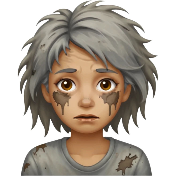 very dirty looking homeless woman very very dirty and smelly looking face only, not old with grey smudges everywhere and messy hair and lots of stains on face ugly and smudged face emoji