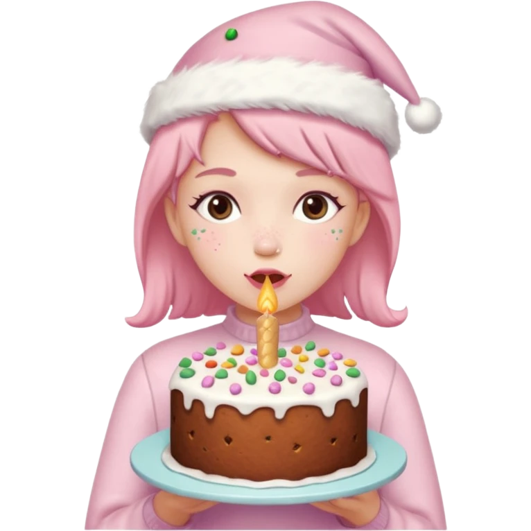 pastel pink girl eating christmas cake emoji