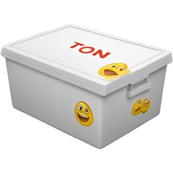a plastic box with the inscription toni
 emoji