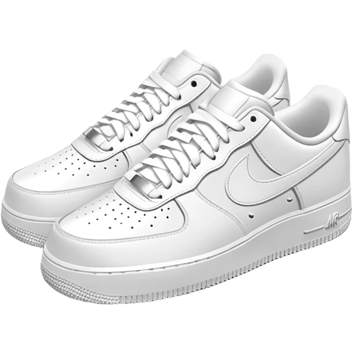 Clean all-white Nike Air Force 1 low top sneakers arranged as a pair with one positioned slightly behind the other, classic white-on-white design emoji