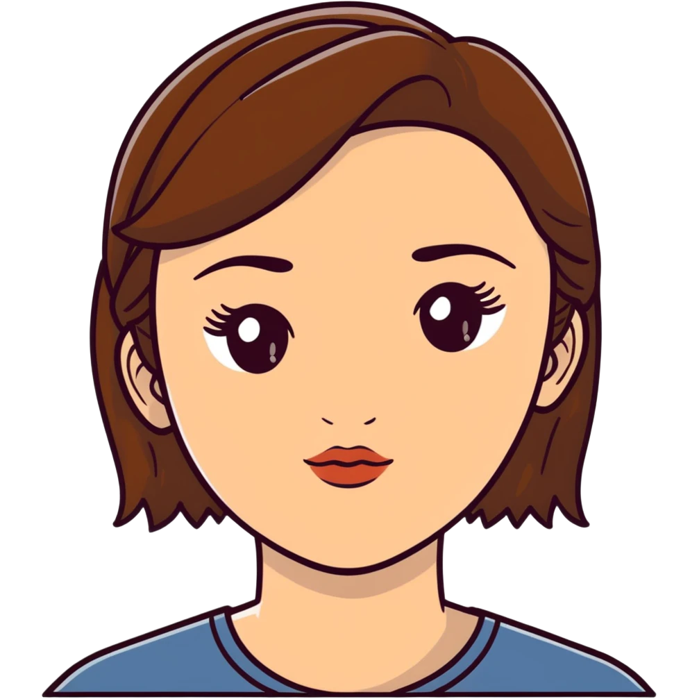 white girl with brown hair, light brown eyes, medium eyelashes, brown eyebrows, medium lips, medium nose emoji