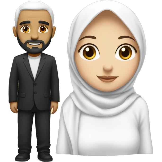 Girl with white hijab and islamische man with black Full Bears and white Skin Married  emoji