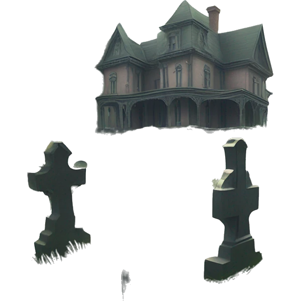 Romantically overgrown Haunting graveyard grass field at Victorian mansion emoji
