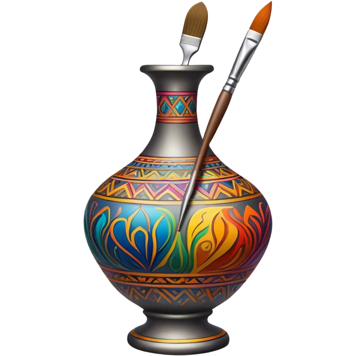 Metal painting icon, fine paintbrush painting a detailed metal statuette or vase with bright, vivid colors, visible strokes and intricate patterns, no finished artwork, just the painting process, minimalistic style, clean lines, transparent background. emoji