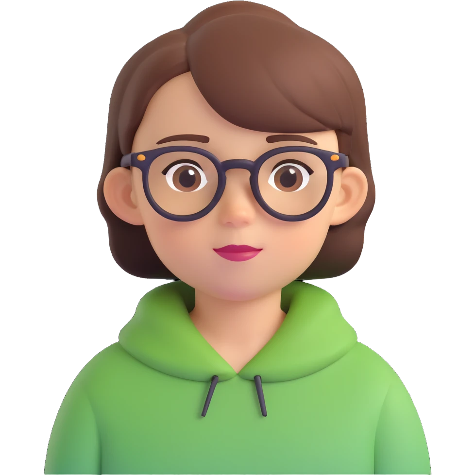 emoji of an 11 year old with glasses and short hair emoji