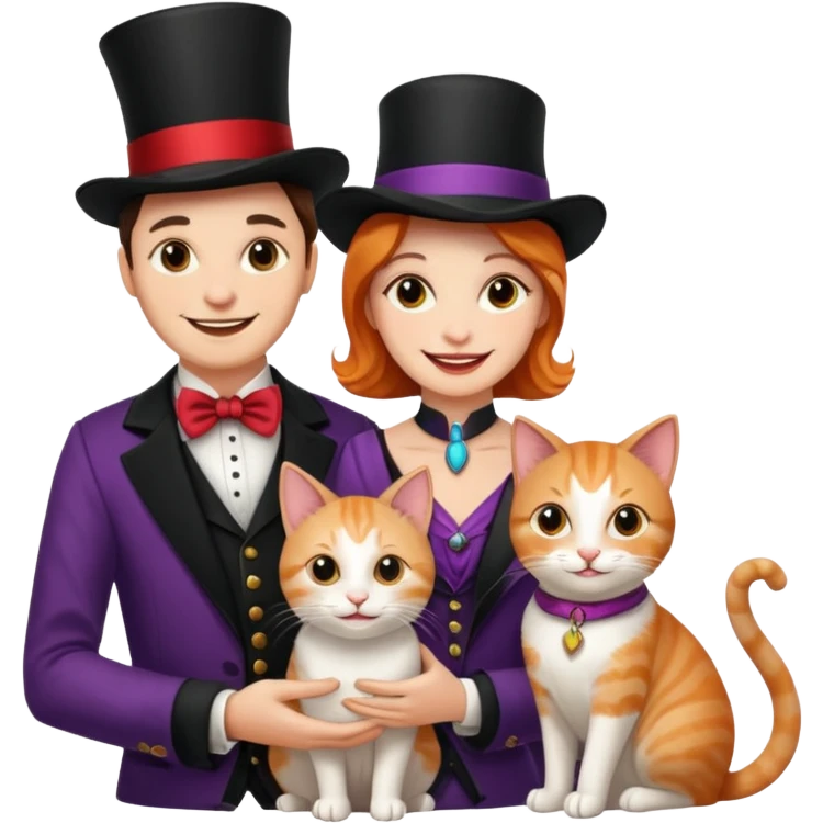 magician couple and their pet cat emoji