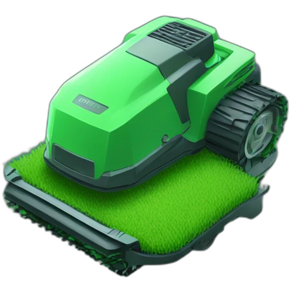 futuristic robot lawn mower in all green emoji
