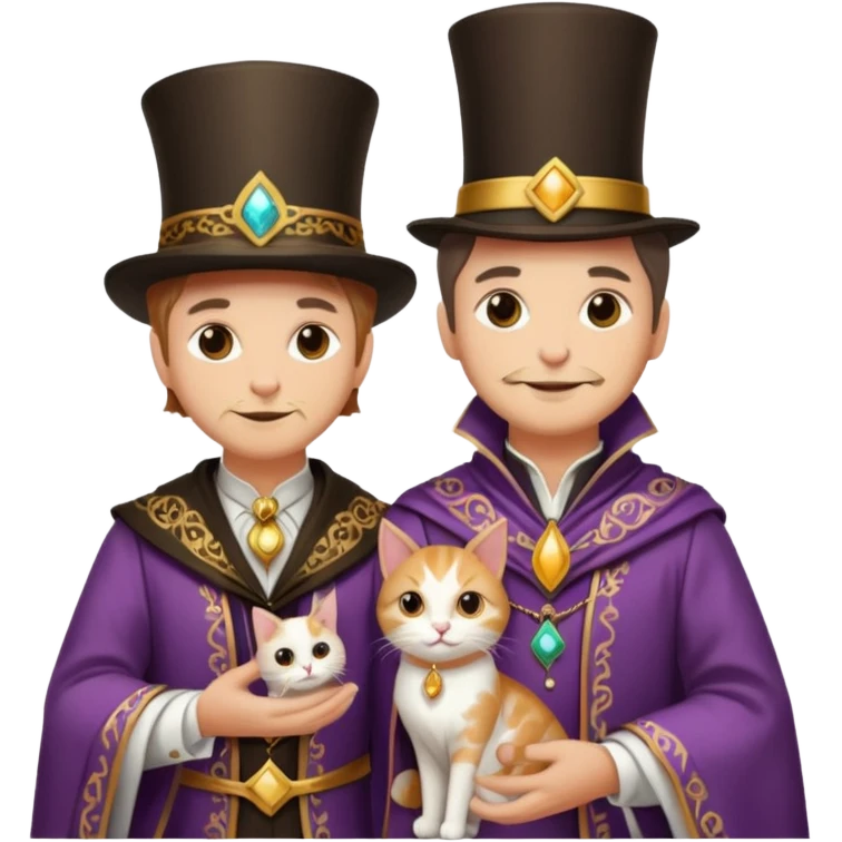 magician couple and their pet cat emoji