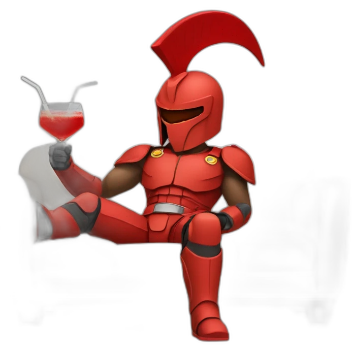 A red spartan drinking a relaxed coktail on a sofa emoji