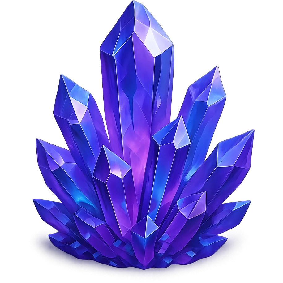 a cluster of faceted crystals, purple with blue accents, semi-realistic emoji