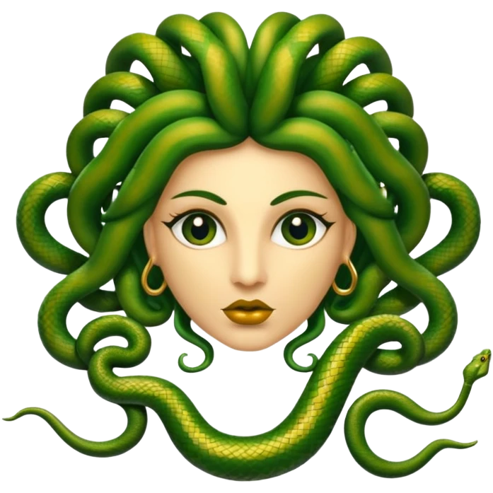 The Sicilian Medusa in gold and green and make the snake hair have snake faces  emoji