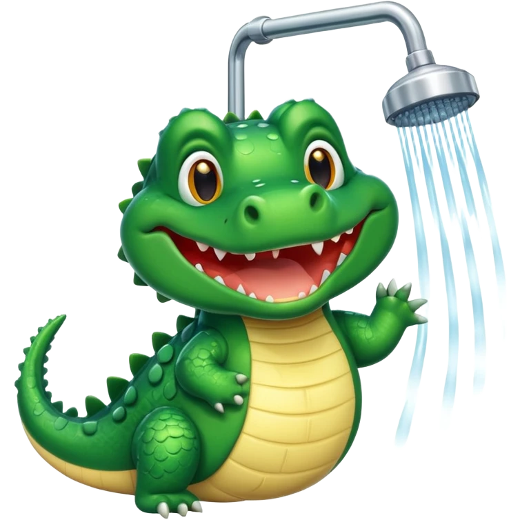 Cute crocodile is showing under the shower  emoji