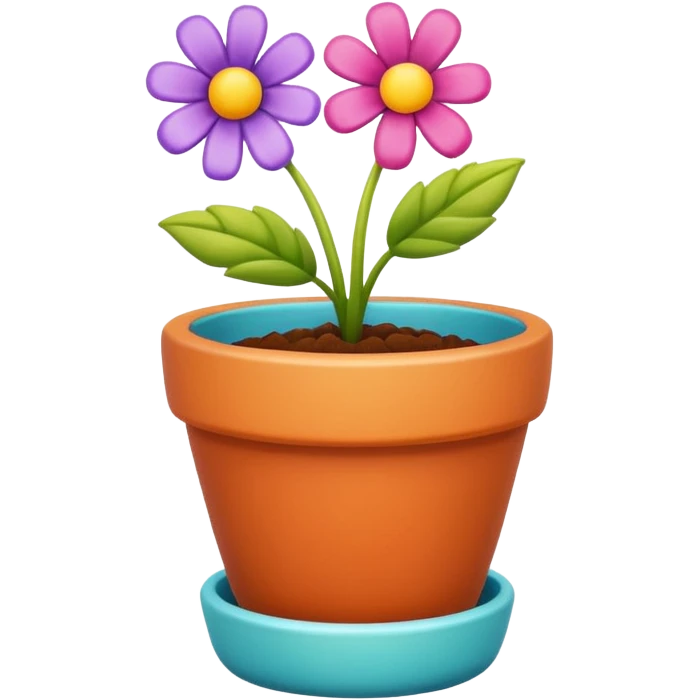 flower pot object icon, small decorative plant pot with blooming flower, ceramic texture, vibrant colors, cute garden vibe, 3D cartoon style, mobile game icon style, centered, clean background, no text, no watermark
 emoji